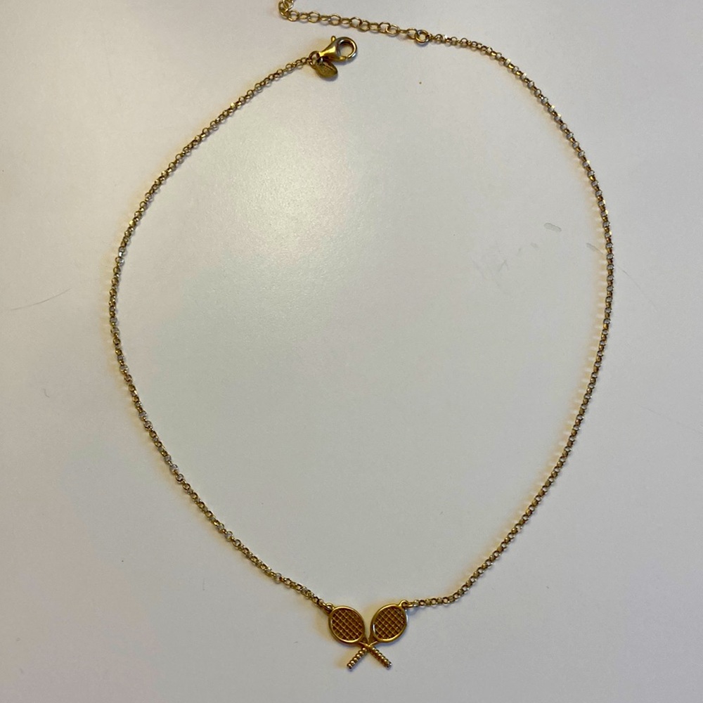 Tennis charm necklace - two racquets - gold plated